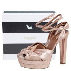 Pre Owned Aquazzura Metallic Beige Suede Ankle Strap Platform Sandals Size 38