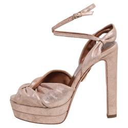 Pre Owned Aquazzura Metallic Beige Suede Ankle Strap Platform Sandals Size 38