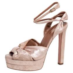 Pre Owned Aquazzura Metallic Beige Suede Ankle Strap Platform Sandals Size 38