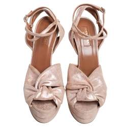 Pre Owned Aquazzura Metallic Beige Suede Ankle Strap Platform Sandals Size 38