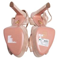 Pre Owned Aquazzura Metallic Beige Suede Ankle Strap Platform Sandals Size 38