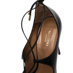 Pre Owned حذاء كعب عالي أكوازورا ملتف حول الكاحل شريستي جلد أسود مقاس 40