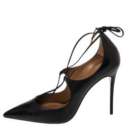 Pre Owned حذاء كعب عالي أكوازورا ملتف حول الكاحل شريستي جلد أسود مقاس 40