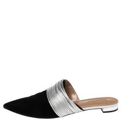 مملوكة مسبقًا حذاء سلايد فلات رينديفو جلد وسويدي فضي/أسود مقاس 41