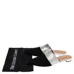 مملوكة مسبقًا حذاء سلايد فلات رينديفو جلد وسويدي فضي/أسود مقاس 41