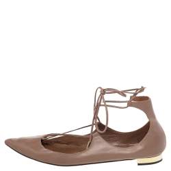 Pre Owned Aquazzura Beige Leather Christy Flat Sandals Size 41