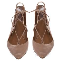 Pre Owned Aquazzura Beige Leather Christy Flat Sandals Size 41