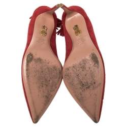 Pre Owned Aquazzura Red Suede Pointed Toe Pumps Size 39