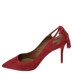 Pre Owned Aquazzura Red Suede Pointed Toe Pumps Size 39