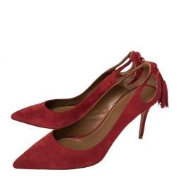 Pre Owned Aquazzura Red Suede Pointed Toe Pumps Size 39
