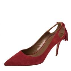Pre Owned Aquazzura Red Suede Pointed Toe Pumps Size 39