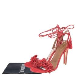 Pre Owned Aquazzura Red Suede Wild Things Ankle Wrap Sandals Size 38