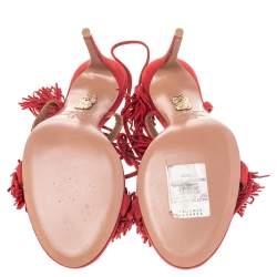 Pre Owned Aquazzura Red Suede Wild Things Ankle Wrap Sandals Size 38