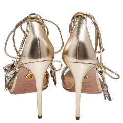 مملوكة مسبقًا صندل أكوازورا بابيلون جلد ثلاثي اللون ميتاليك بمقدمة مفتوح وحزام كاحل مقاس 37.5