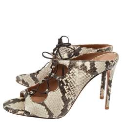 Pre Owned Aquazzura Beige Python Embossed Leather Sandals Size 36.5