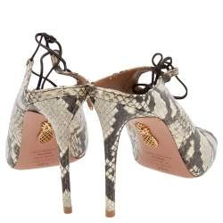 Pre Owned Aquazzura Beige Python Embossed Leather Sandals Size 36.5