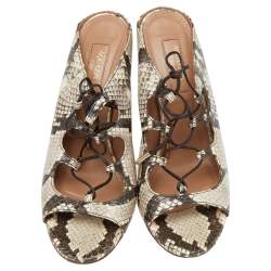 Pre Owned Aquazzura Beige Python Embossed Leather Sandals Size 36.5