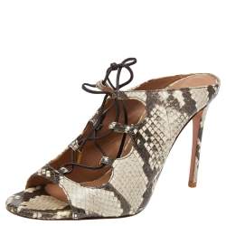 Pre Owned Aquazzura Beige Python Embossed Leather Sandals Size 36.5