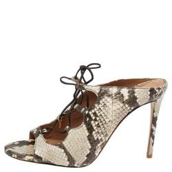 Pre Owned Aquazzura Beige Python Embossed Leather Sandals Size 36.5