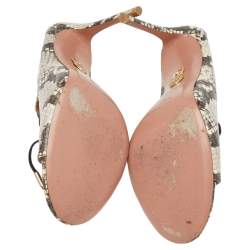 Pre Owned Aquazzura Beige Python Embossed Leather Sandals Size 36.5