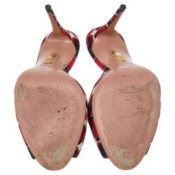 Pre Owned صندل سلايد أكوازورا مينوركا كانفاس أحمر مطبوع مقاس 36