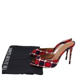 Pre Owned صندل سلايد أكوازورا مينوركا كانفاس أحمر مطبوع مقاس 36