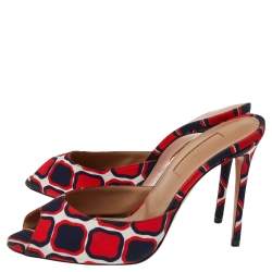 Pre Owned صندل سلايد أكوازورا مينوركا كانفاس أحمر مطبوع مقاس 36