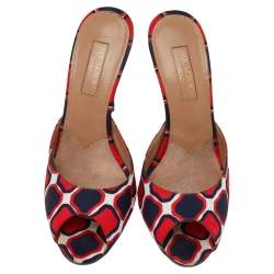 Pre Owned صندل سلايد أكوازورا مينوركا كانفاس أحمر مطبوع مقاس 36