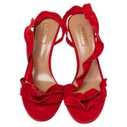 مملوكة مسبقًا صندل أكوازورا سويدي أحمر منفوش مقدمة مفتوحة مقاس 38.5