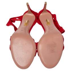 مملوكة مسبقًا صندل أكوازورا سويدي أحمر منفوش مقدمة مفتوحة مقاس 38.5