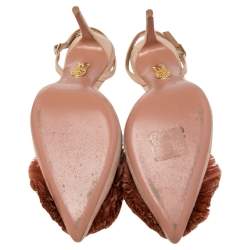 Pre Owned Aquazzura Beige Suede Powder Puff Pointed Toe Slingback Sandals Size 36.5