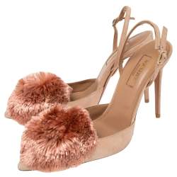 Pre Owned Aquazzura Beige Suede Powder Puff Pointed Toe Slingback Sandals Size 36.5