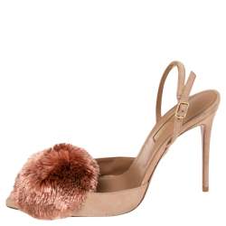 Pre Owned Aquazzura Beige Suede Powder Puff Pointed Toe Slingback Sandals Size 36.5