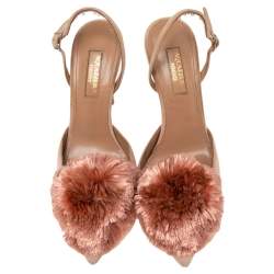 Pre Owned Aquazzura Beige Suede Powder Puff Pointed Toe Slingback Sandals Size 36.5