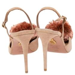 Pre Owned Aquazzura Beige Suede Powder Puff Pointed Toe Slingback Sandals Size 36.5