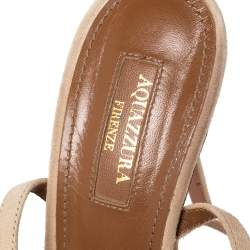 Pre Owned Aquazzura Beige Fringed Suede Wild Thing Ankle Wrap Sandals Size 38