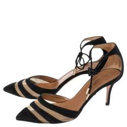 مملوكة مسبقًا Aquazzura Black Suede Ankle Wrap Sandals Size 38