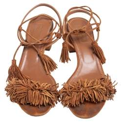 Pre Owned صندل أكوازورا ملتف حول الكاحل وايلد ثينغ سويدي بني مقاس 38