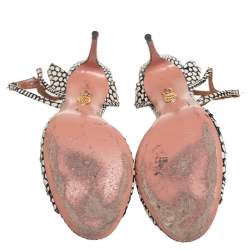 Pre Owned Aquazzura White/Black Python Embossed Leather Ankle Strap Sandals Size 41