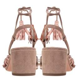 Pre Owned صندل أكوازورا وايلد ثينغ جلد سويدي بيج بشراشيب وحزام الكاحل مقاس 37