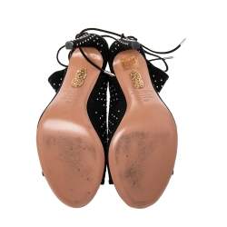 Pre Owned Aquazzura Black Suede Studded Sandals Size 38
