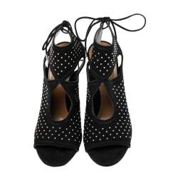 Pre Owned Aquazzura Black Suede Studded Sandals Size 38
