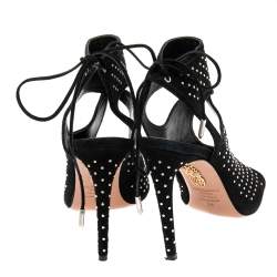 Pre Owned Aquazzura Black Suede Studded Sandals Size 38