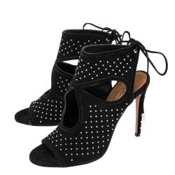 Pre Owned Aquazzura Black Suede Studded Sandals Size 38