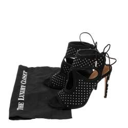 Pre Owned Aquazzura Black Suede Studded Sandals Size 38