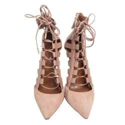Pre Owned Aquazzura Beige Suede and Leather Amazon Ankle Wrap Pumps Size 38