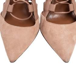 Pre Owned Aquazzura Beige Suede and Leather Amazon Ankle Wrap Pumps Size 38