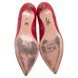 Pre Owned Aquazzura Red Leather Quant Pointed Toe Ankle Booties Size 36.5