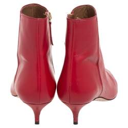 Pre Owned Aquazzura Red Leather Quant Pointed Toe Ankle Booties Size 36.5