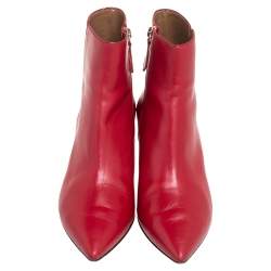 Pre Owned Aquazzura Red Leather Quant Pointed Toe Ankle Booties Size 36.5